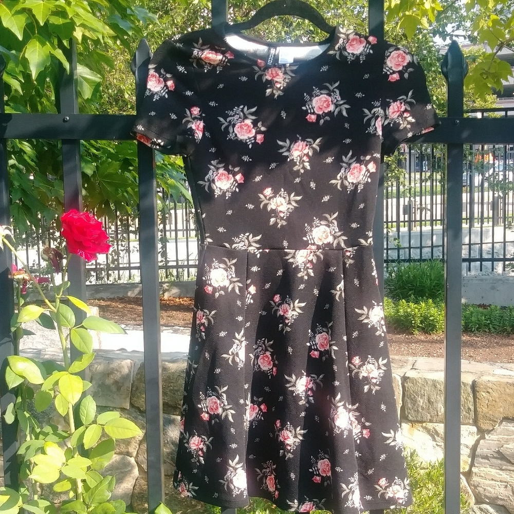 Divided blck w floral  Empire line dress